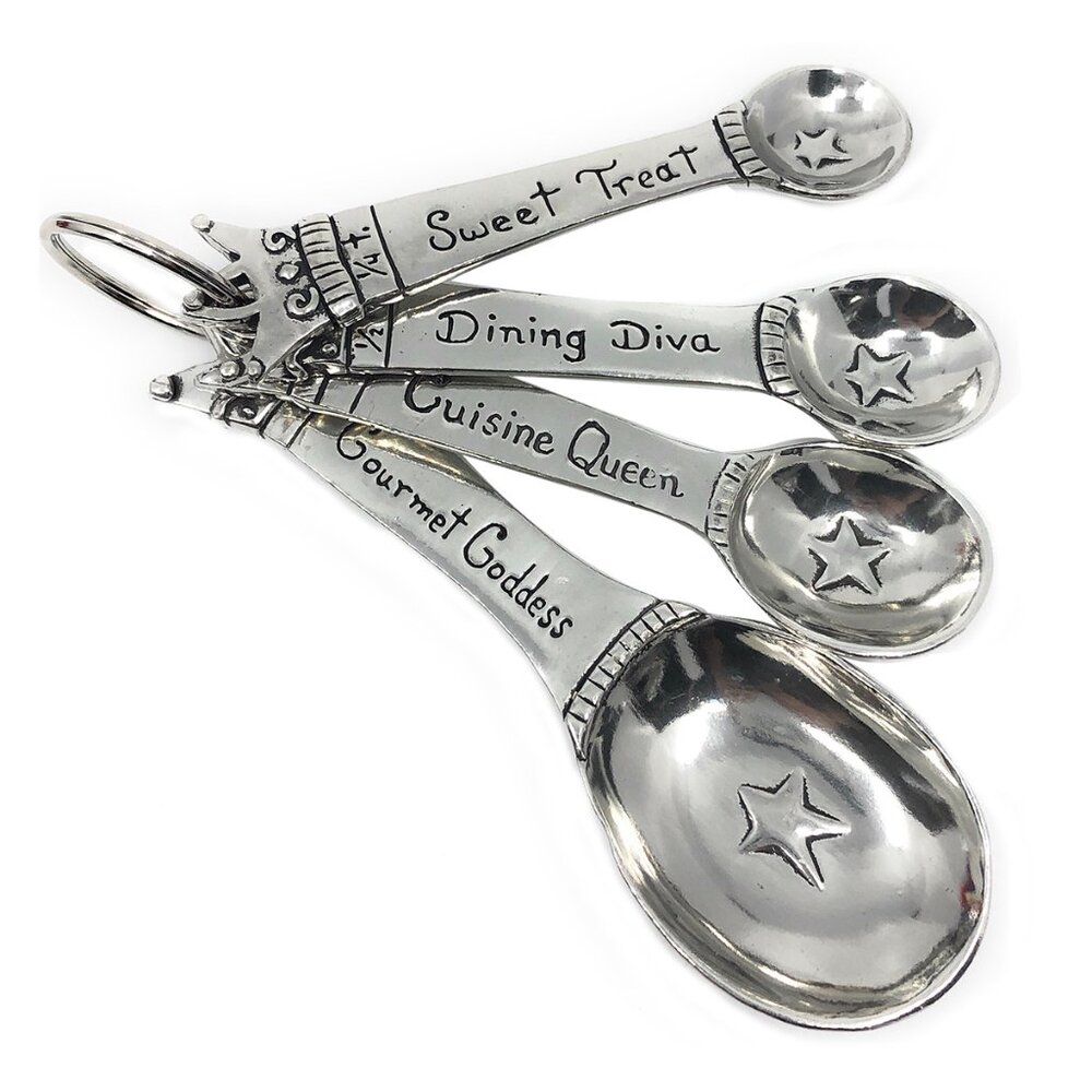 Handmade Pewter Measuring Spoons Goddess Queen Crown Women Cook Baking Kitchen